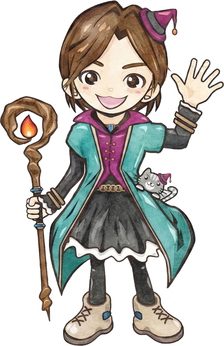 魔法使いの姿をした川崎真衣のキャラクター