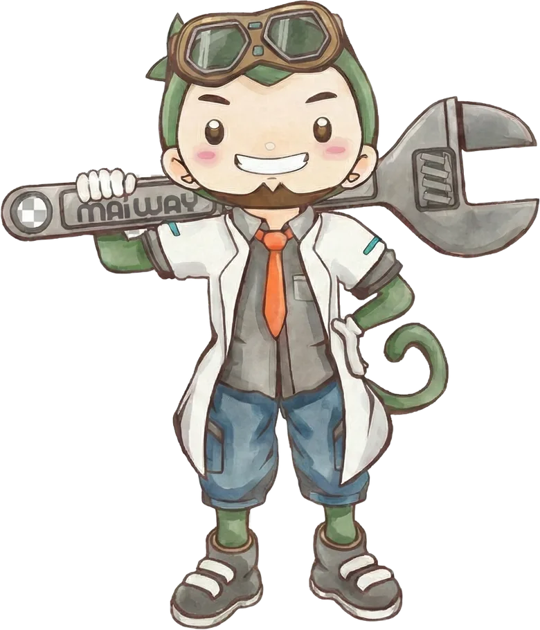 MAIWAYのレンチを担いだエンジニア姿の川崎崇史のキャラクター