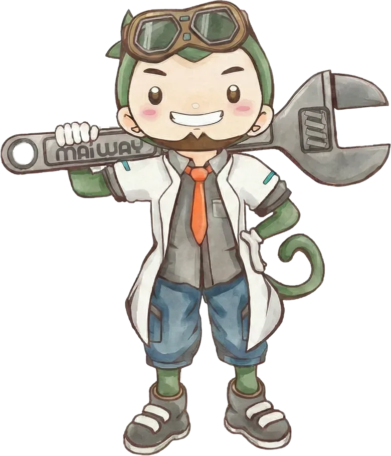 MAIWAYのレンチを担いだエンジニア姿の川崎崇史のキャラクター